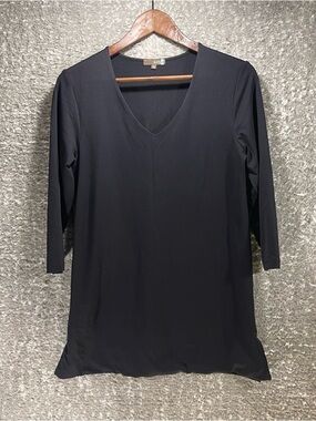Judy P V-Neck 3/4 Sleeve Black Blouse Top Tunic Microfiber Nylon UPF 50+ Medium